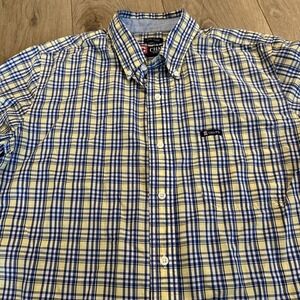 Chaps Easy Care‎ Men's Medium Yellow Blue Plaid Short Sleeve Button-Down Shirt